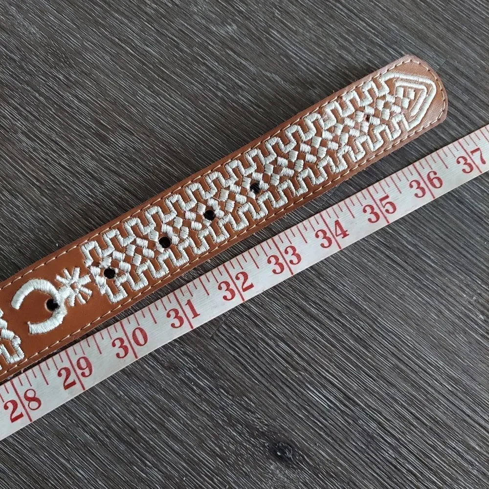 Authentic Mexican Cinto Piteado Western Embroidered Leather Belt  30